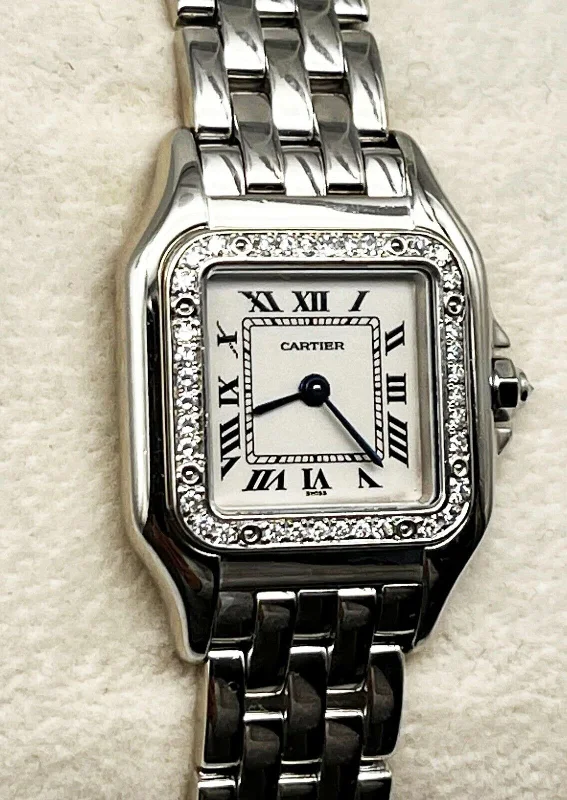 Cartier Ref 1660 Ladies Panthere Diamond Bezel 18K White Gold