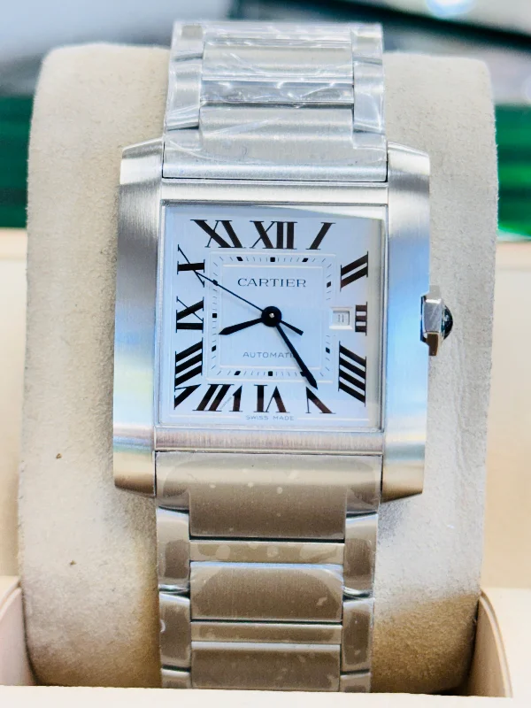 Cartier Tank Française WSTA0067 36.7mm Large Silvered Roman Dial  Box and Papers Unworn