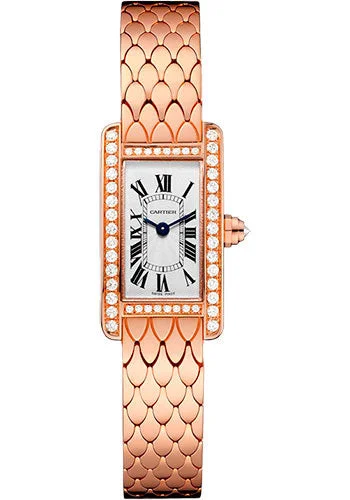 Cartier Tank AmŽricaine Watch - 27 mm Pink Gold Diamond Case - Diamond Bezel - Diamond Dial - WB710012