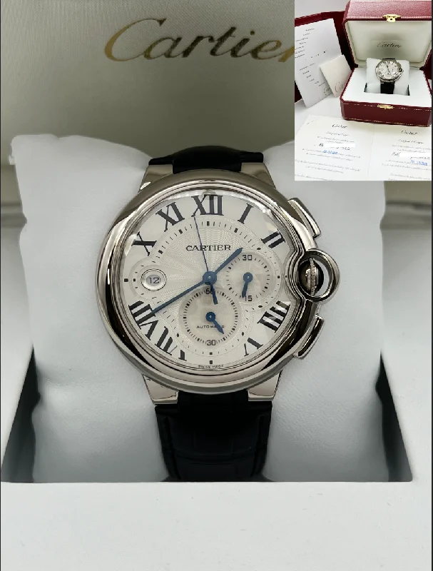 Cartier Ballon Bleu 3195 W6920005 42mm Chronograph 18K White Gold Box Paper