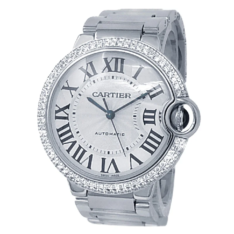 Cartier Ballon Bleu 18k White Gold Automatic Diamonds Silver Ladies Watch WE9006Z3