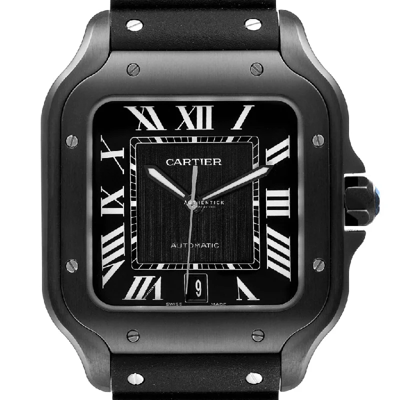 Cartier Santos De Cartier Large ADLC Stainless Steel Rubber Black Dial WSSA0039