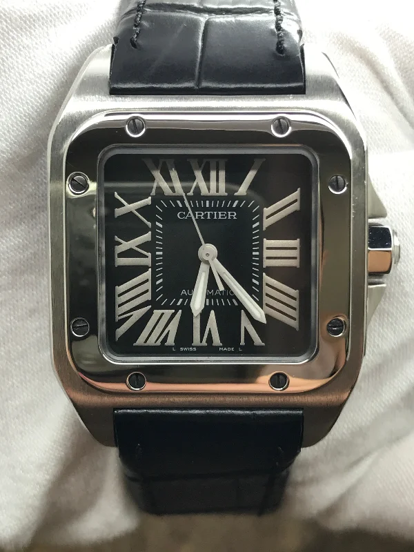 Cartier Santos 100 Midsize 2878 Black Dial Automatic Watch