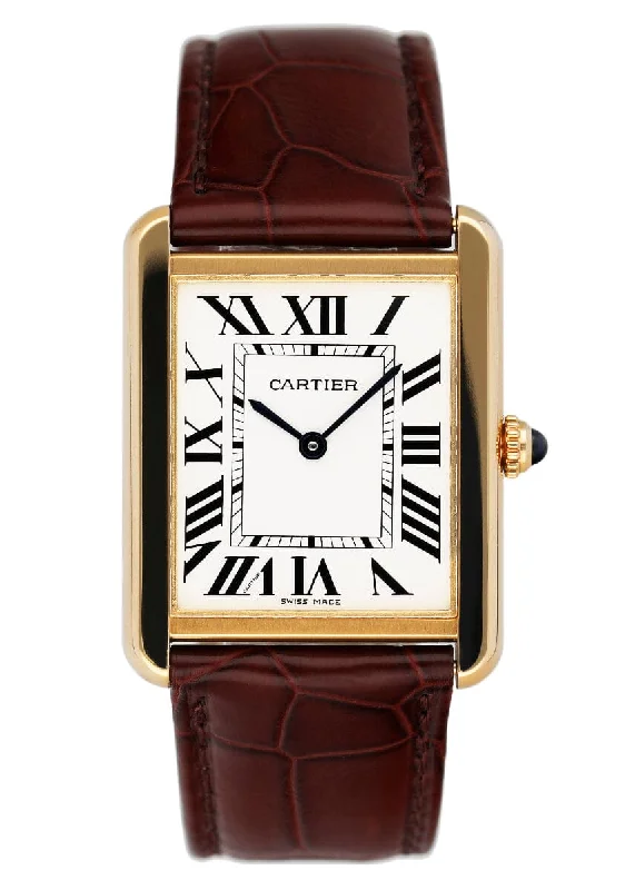 Cartier Tank Solo W5200004 Large Size 18K Yellow Gold Mens Watch Box Papers