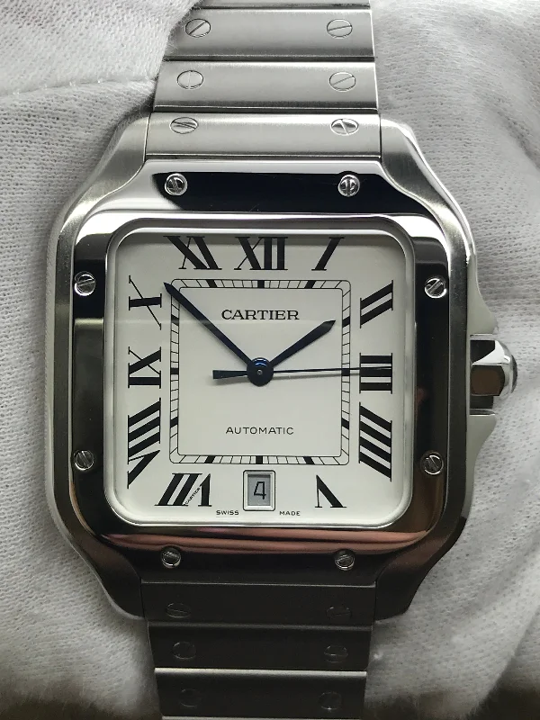 Cartier Santos Large WSSA0018 Silvered Opaline Dial Automatic Watch