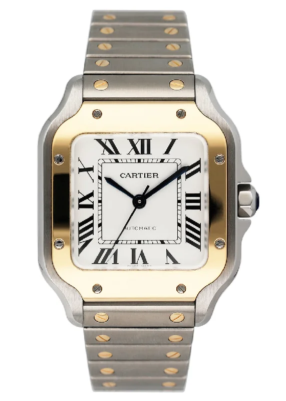 Cartier Santos De Cartier 4075 Midsize Two-Tone Ladies Watch Box Papers