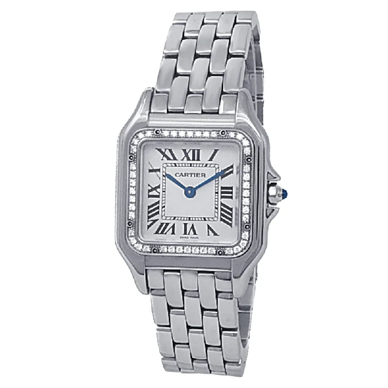 Cartier Panthere Stainless Steel Quartz Diamonds Silver Midsize Watch W4PN0008