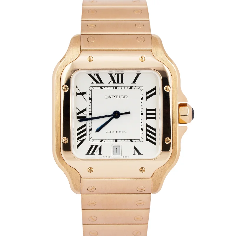 MINT PAPERS Cartier Santos 39.8mm 18K Rose Gold Watch Leather 4071 WHSA0018 BOX