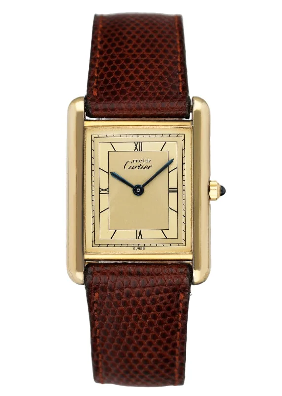 Cartier Vermeil Tank Must 925 Champagne Dial  Yellow Gold Plated Ladies Watch