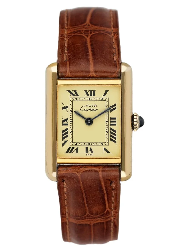 Cartier Vermeil Tank Must 925 18K Yellow Gold Ladies Watch