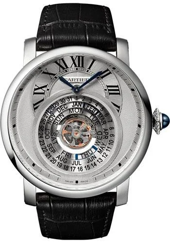 Cartier Rotonde de Cartier Astrocalendaire Watch - 45 mm Platinum Case - Silver Dial - Black Alligator Strap - W1556242