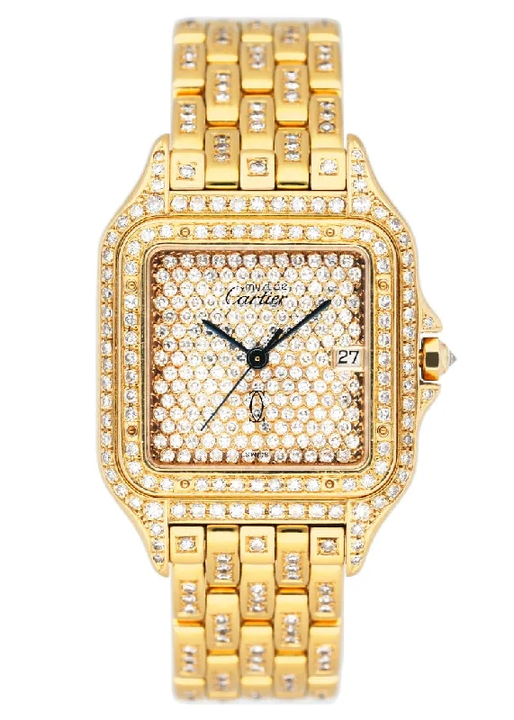 Cartier Panthere Large W25014B9 Pave Diamond Dial Mens Watch