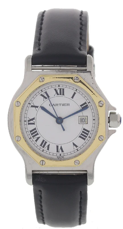 Ladies 18k Yellow Gold & SS Cartier Santos Octagon Automatic