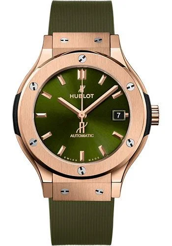 Hublot Classic Fusion King Gold Green Watch - 38 mm - Green Dial - Green Lined Rubber Strap-565.OX.8980.RX