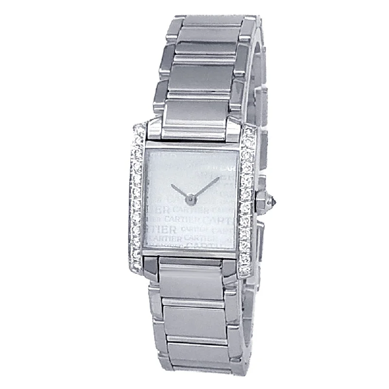 Cartier Tank Francaise 18k White Gold Quartz Diamonds Silver Ladies Watch WE1024S3