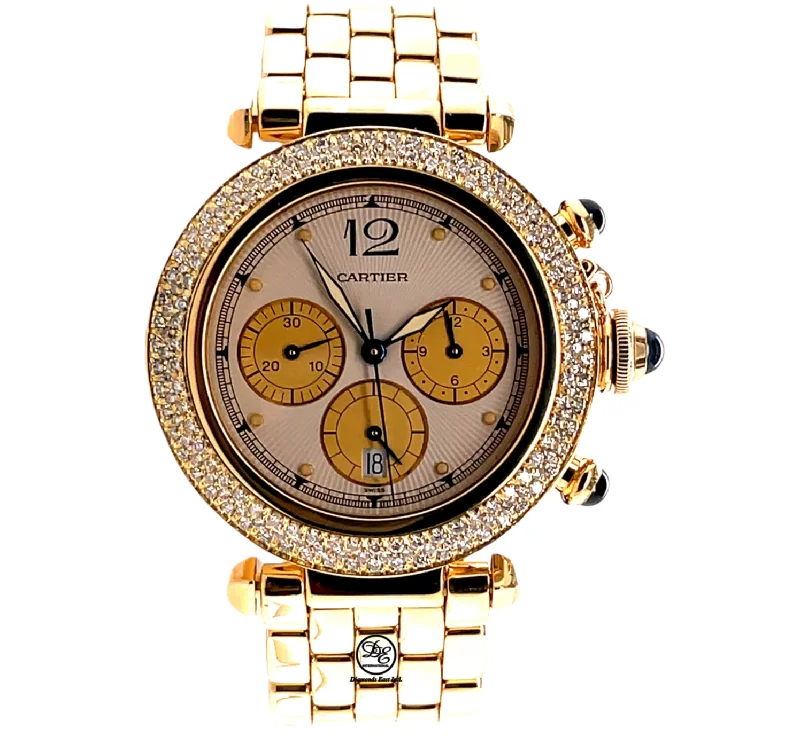 Cartier Pasha Chronograph 30009 Full 18k Yellow Gold Custom Diamond Bezel PreOwned