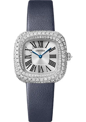 Cartier Coussin de Cartier Watch - 30.4 x 31.1 mm White Gold Case - Sunray Silver Dial - Blue Calfskin Strap - WJCS0003