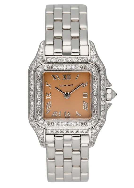 Cartier Panthere WF3259F3 Salmon Dial White Gold Diamond Ladies Watch