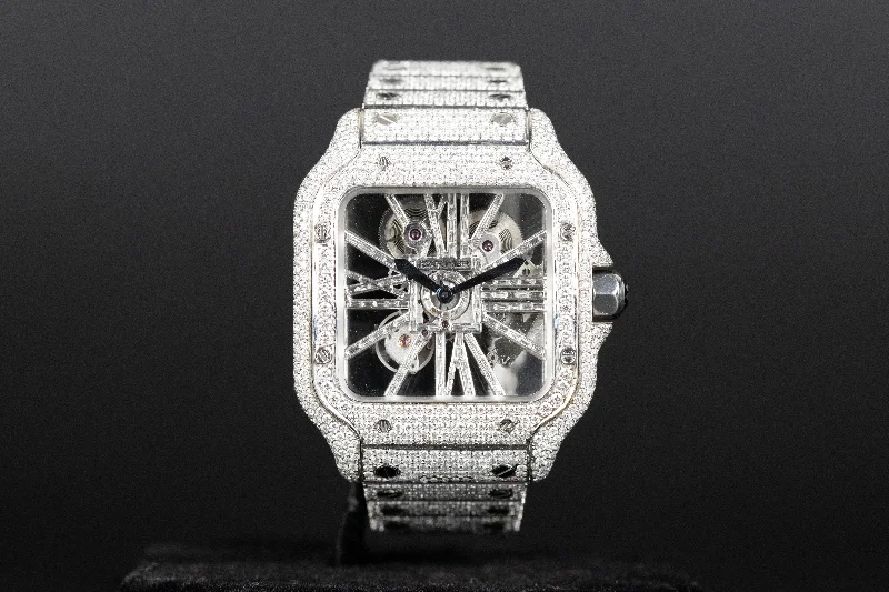 Cartier<br>WHSA0015 Santos De Cartier Skeleton Dial Custom Diamond VVS Colorless