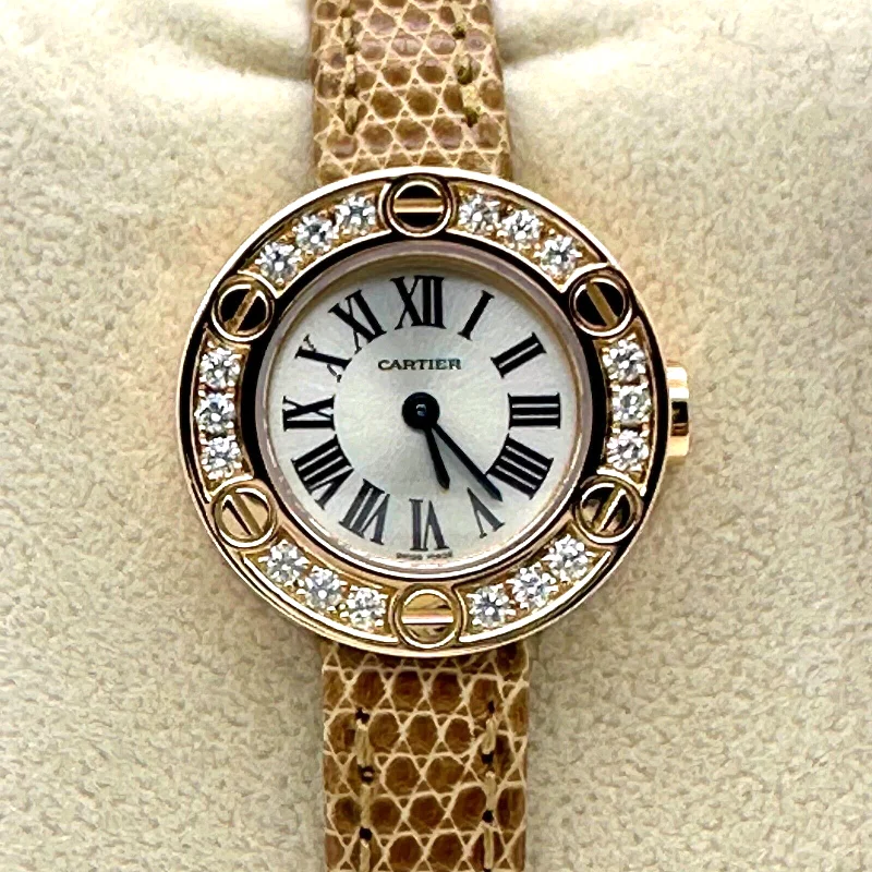 Cartier Ref 2977 Ladies Love Diamond Bezel 18K Rose Gold Leather Strap Box