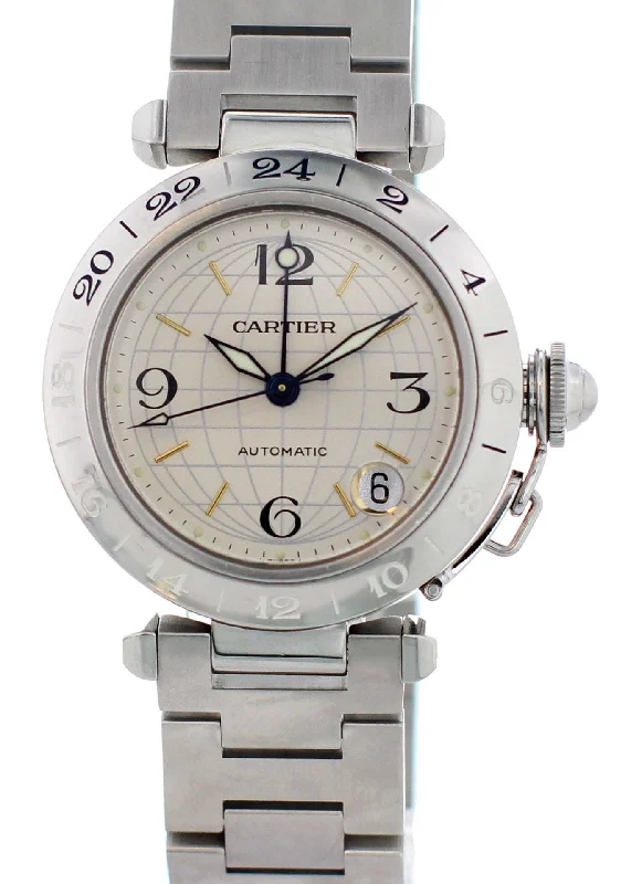 Cartier Pasha 2377 GMT Stainless Steel Mens Watch