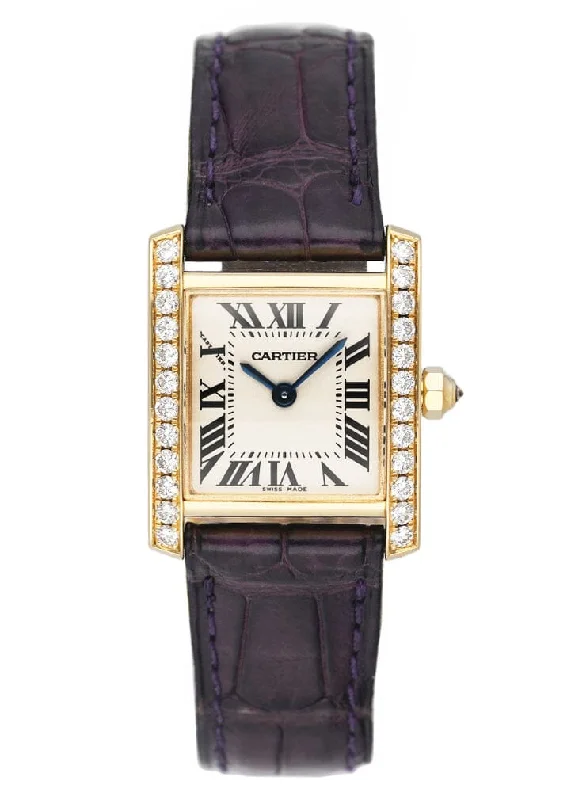 Cartier Tank Francaise WE100151 Diamond 18k Yellow Gold Ladies Watch Box Papers