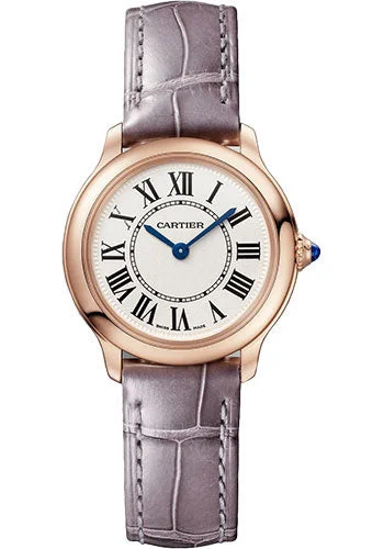 Cartier Ronde Louis Cartier Watch - 29 mm Rose Gold Case - Sandblasted Beige Dial - Purple Alligator Strap - WGRN0013