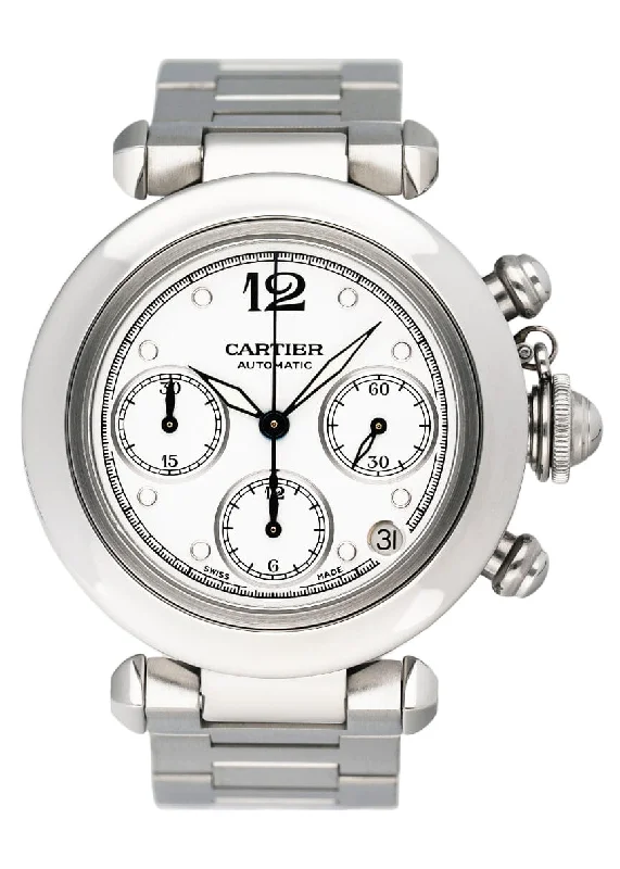 Cartier Pasha W31039M7 White Dial Chronograph Mens Watch