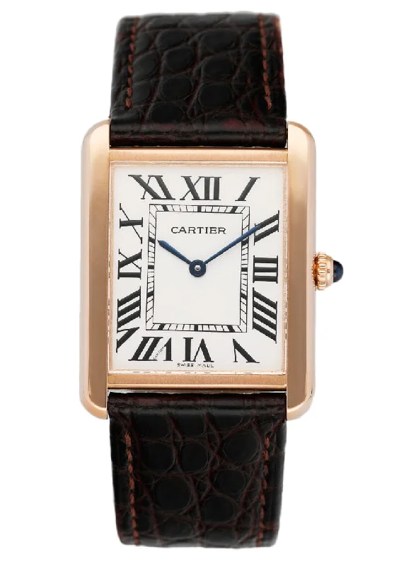 Cartier Tank Solo W5200025 18K Rose Gold Mens Watch Box Papers