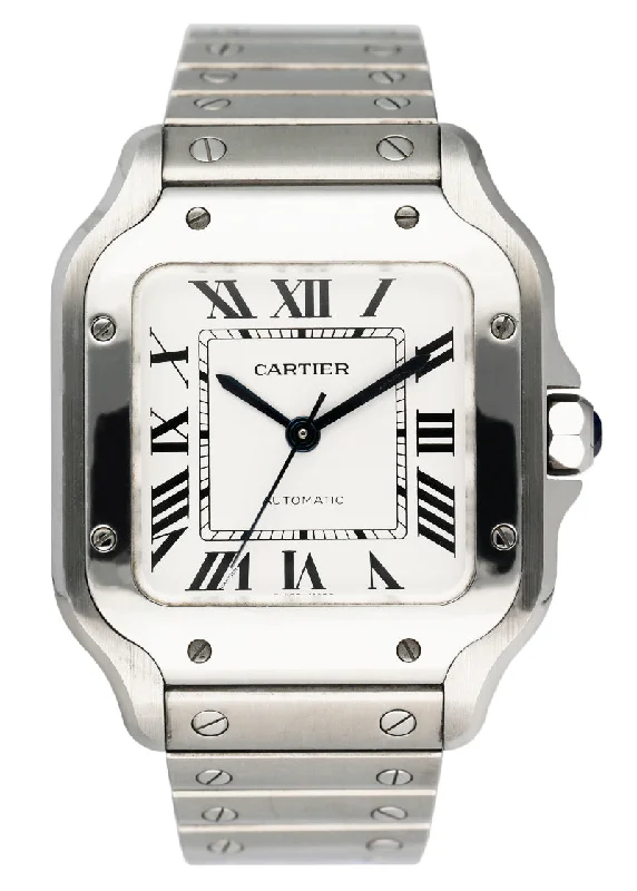 Cartier Santos De Cartier 4075 Midsize Steel Ladies Watch Box Papers