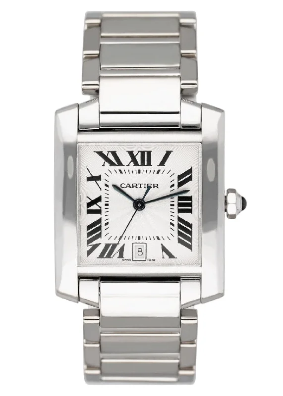 Cartier Tank Francaise W50011S3 Rhodiumized 18K White Gold Mens Watch