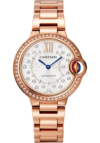 Cartier Ballon Bleu de Cartier Watch - 36 mm Rose Gold Diamond Case - Matt Silvered Stamped Sunray Diamond Dial - Bracelet - WJBB0083