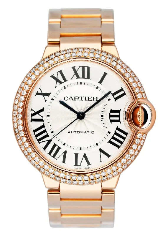 Cartier Ballon Bleu WE9005Z3 Diamond Rose Gold Mens Watch Box Papers