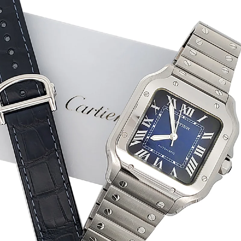 2023 Cartier Santos 35.1mm Blue Roman Steel Watch WSSA0063 Box/Papers/Strap