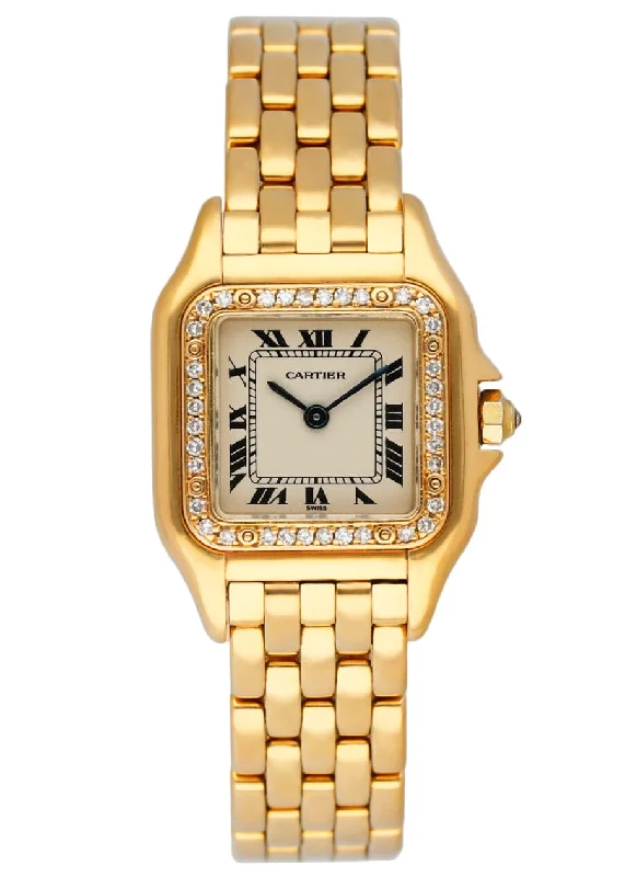 Cartier Panthere Diamond Bezel 18K Yellow Gold Ladies Watch Box Papers