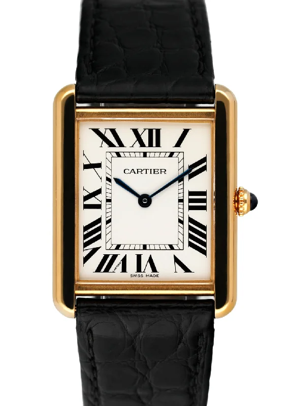 Cartier Tank Solo W5200004  18K Yellow Gold Mens Watch Box Papers