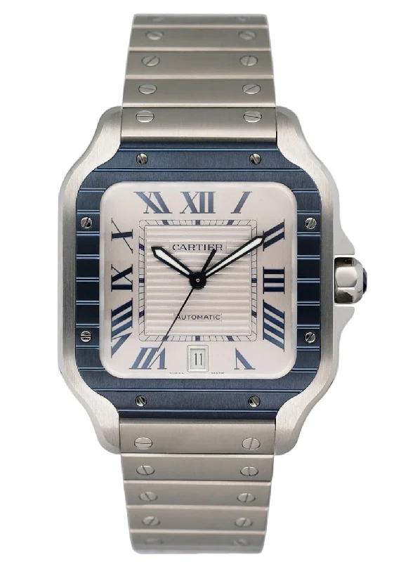 Cartier Santos WSSA0047 Grey Dial Mens Watch Box Papers