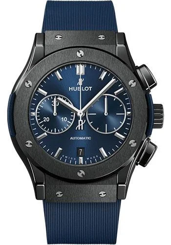 Hublot Classic Fusion Ceramic Blue Chronograph Watch - 45 mm - Blue Dial - Blue Lined Rubber Strap-521.CM.7170.RX