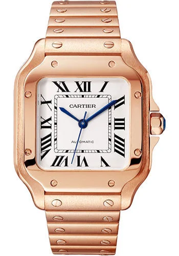 Cartier Santos de Cartier Watch - 35.1 mm Rose Gold Case - Silvered Opaline Dial - 18K Rose Gold Bracelet - WGSA0031