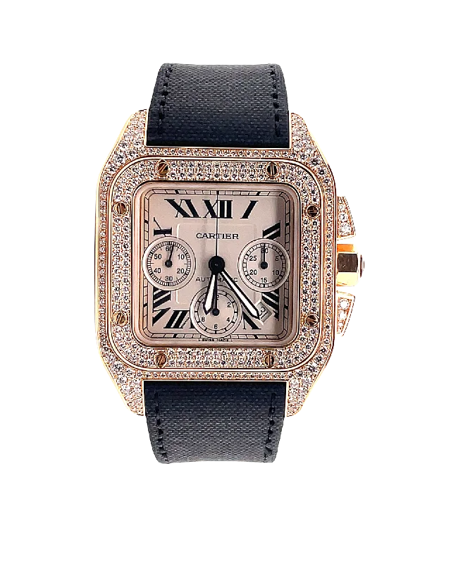 CARTIER SANTOS Joaillerie 100 XL Chronograph Factory "Diamond Pavé" 18k Roségold, Reference WM502351