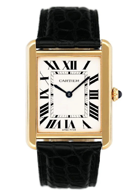 Cartier Tank Solo W5200004 Large Size 18K Yellow Gold Mens Watch