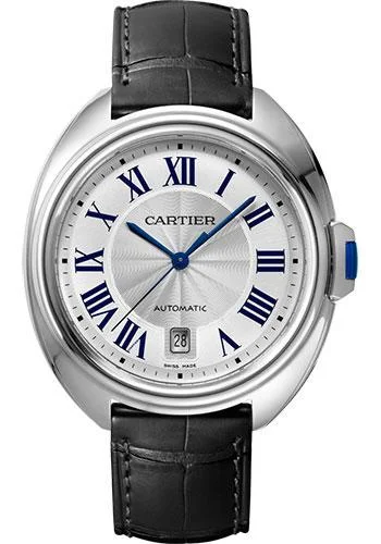 Cartier Cle de Cartier Watch - 40 mm Steel Case - Silvered Dial - Black Alligator Strap - WSCL0018