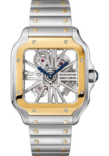 Cartier Santos de Cartier Watch - 39.8 mm Steel Case - Skeleton Dial - Veal Leather Bracelet - WHSA0019