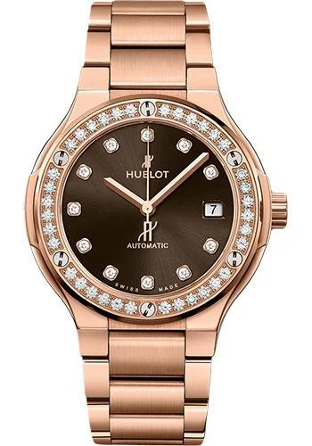 Hublot Classic Fusion King Gold Brown Diamonds Bracelet Watch - 38 mm - Brown Dial-568.OX.898M.OX.1204