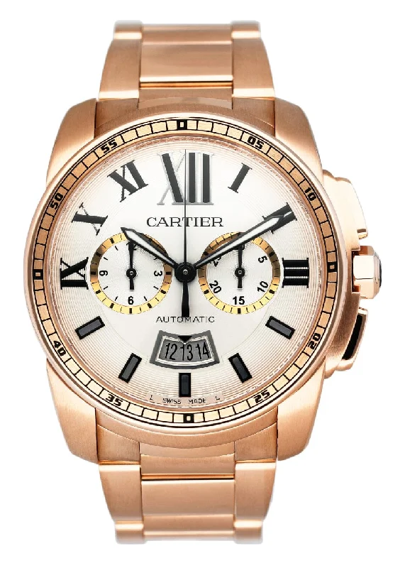 Cartier Calibre W7100047 Chronograph 18K Rose Gold Mens Watch