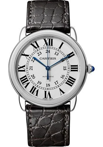 Cartier Ronde Solo Watch - 36 mm Steel Case - Black Round-Scale Alligator Strap - WSRN0013