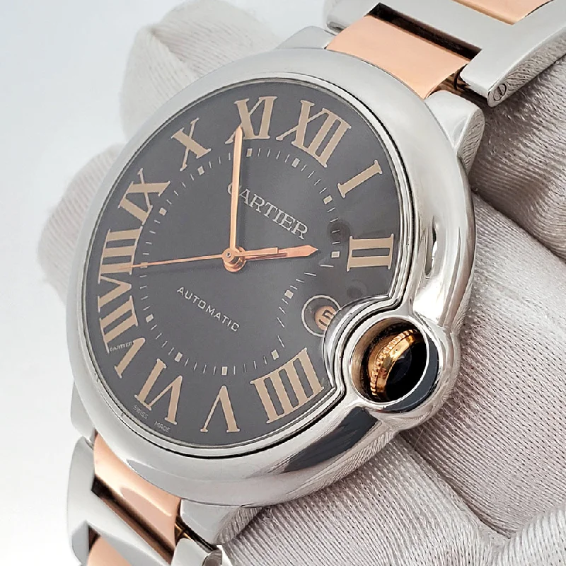 Cartier Ballon Bleu 42mm Chocolate Roman 2-Tone Rose Gold/Steel Watch