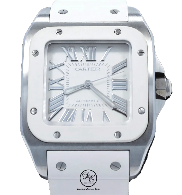 Cartier Santos 100 2878 W20129U2 32mm Automatic Stainless Steel White Rubber