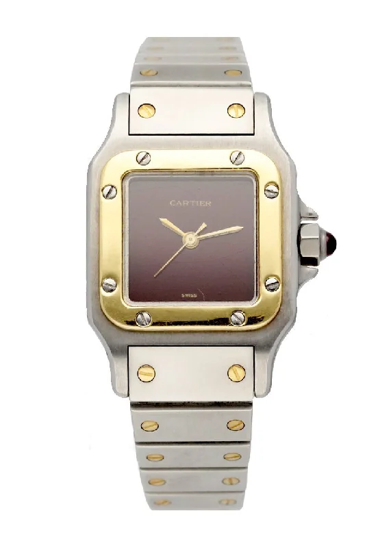 Cartier Santos Two Tone Burgundy Dial Ladies Watch