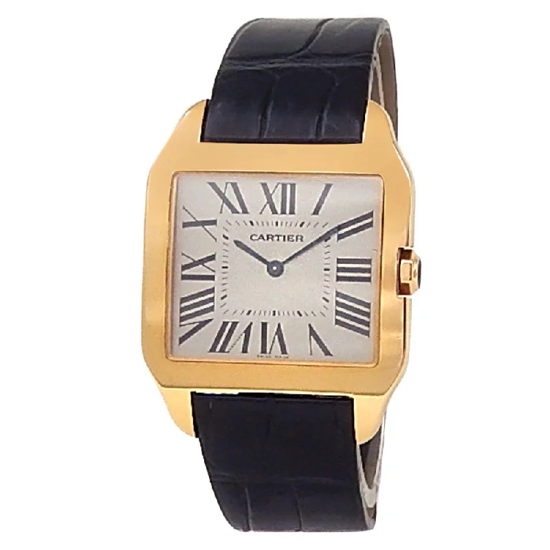 Cartier Santos Dumont 18k Rose Gold Black Leather Manual Grey Men's Watch W2006951